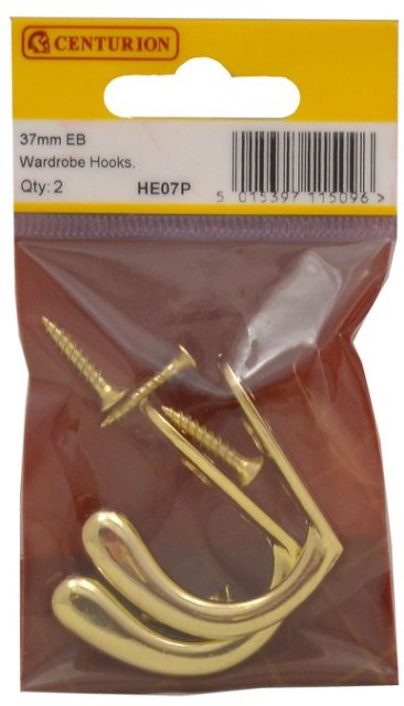 Centurion Brassed Wardrobe Hooks 37mm