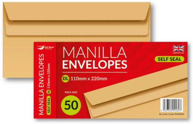 Manilla Self Seal DL Envelope 50 Pack