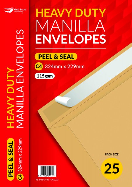Manilla Peel & Seal C4 Envelope 25 Pack