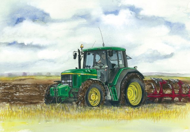 John Deere Ploughing Greetings Card