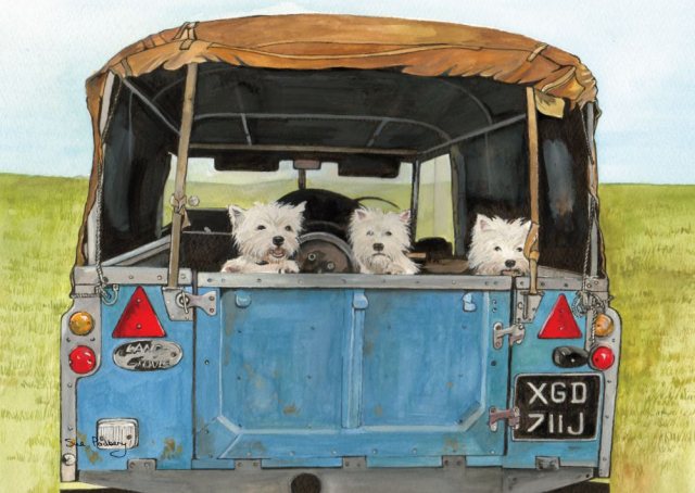 Westies In Land Rover Greetings Card