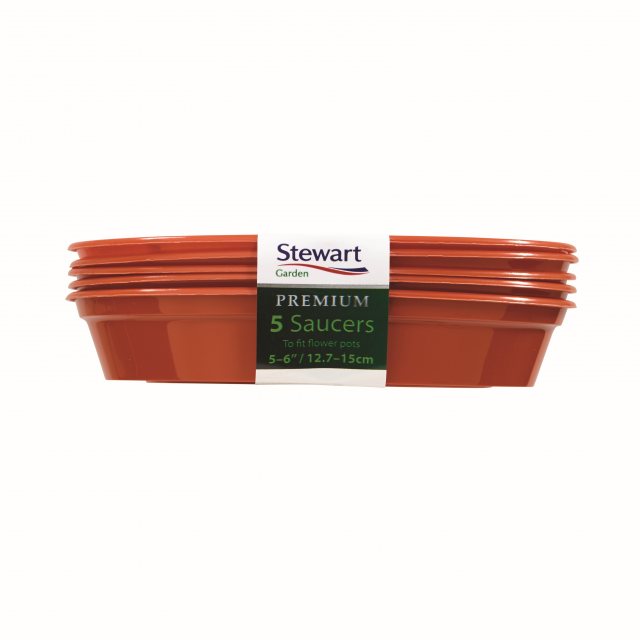STEWART Stewart Plastic Flower Pot Saucers 15cm 5 Pack Terracotta