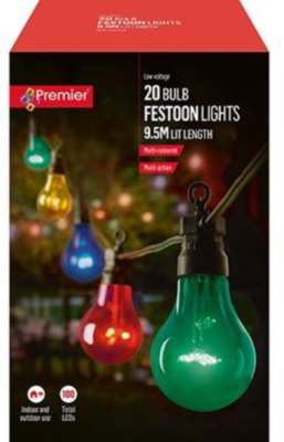 PREMIER 20 Bulb Festoon Lights Multi 100 LED