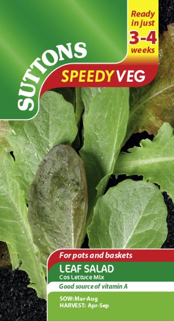 SUTTONS Leaf Salad Cos Lettuce Speedy Veg Seeds