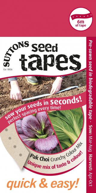 SUTTONS Suttons Seed Tape Pak Choi Crunchy Colour Mix Seeds