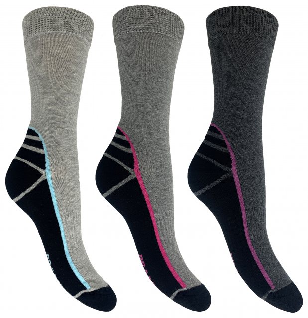 Bramble Bramble Ladies Size 4-7 Hiker Socks Grey/Black 3 Pack