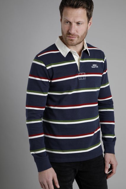 Weird Fish Weird Fish Laxton Organic Long Sleeve Striped Rugby Shirt Navy Blue