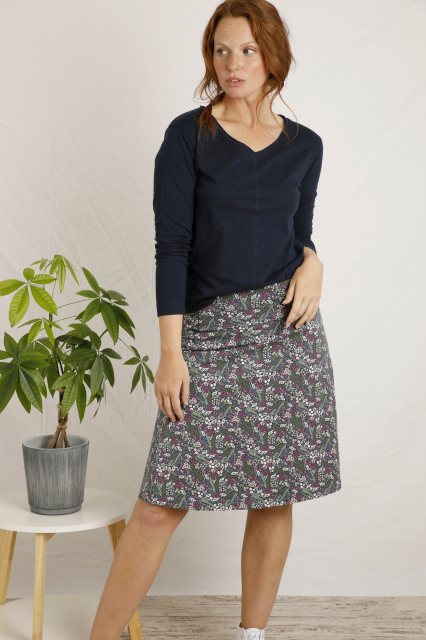 Weird Fish Weird Fish Malmo Organic Printed Jersey Skirt Navy