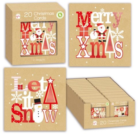 Xmas Card Kraft Text Print 20 Pack