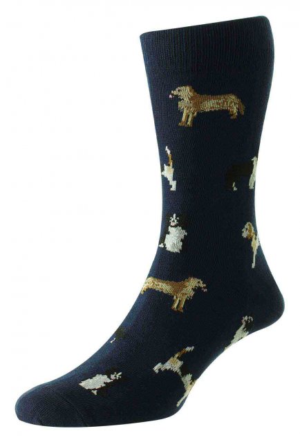 HJ Hall Cotton Rich Dogs Sock Navy 6-11