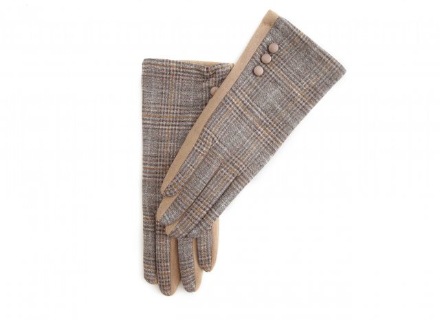 Butterfly   Butterfly Button Check Gloves Camel