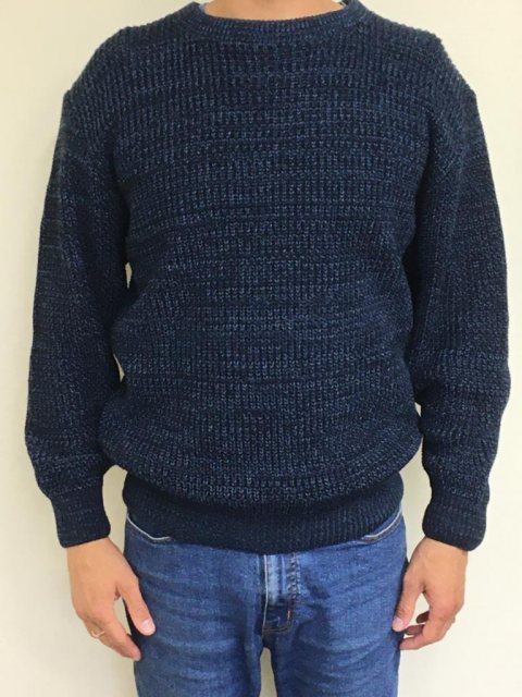 Carabou Carabou Fisherman Crew Neck Chunky Knit Jumper Blue