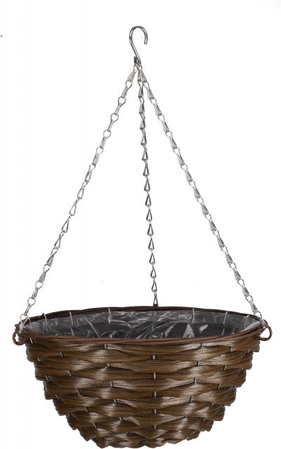 SMARTGAR Faux Rattan Hazel Hanging Basket 14"