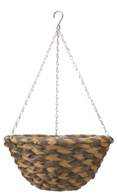 SMARTGAR Faux Rattan Earth Braid Hanging Basket 14"