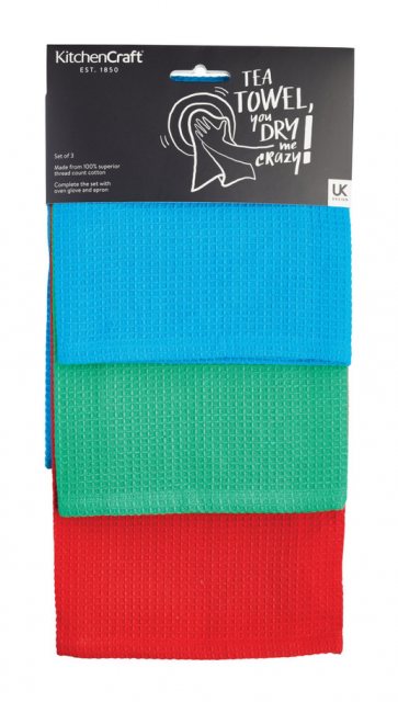 KITCHENC KitchenCraft Cotton Waffle Tea Towels Brights 3 Pack