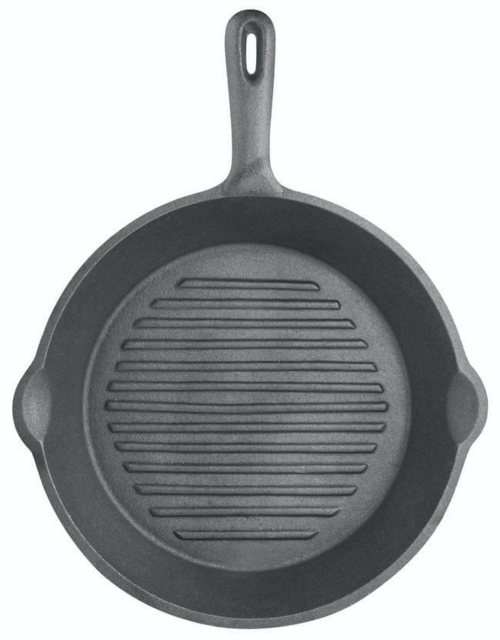 KITCHENC Kitchen Craft Deluxe Cast Iron Round Ribbed Grill Pan 24cm