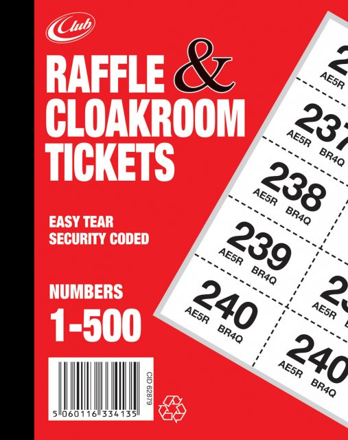 JADE Club Raffle & Cloakroom Tickets 1-500
