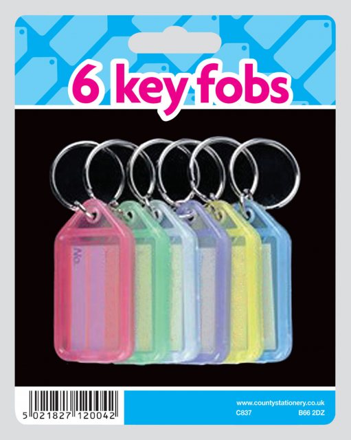 JADE Coloured Key Fobs 6 Pack