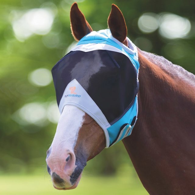 Shires FlyGuard Pro Deluxe - Maschera Per Cavallo Antimosche Con Frangia Nasale, Colore Verde