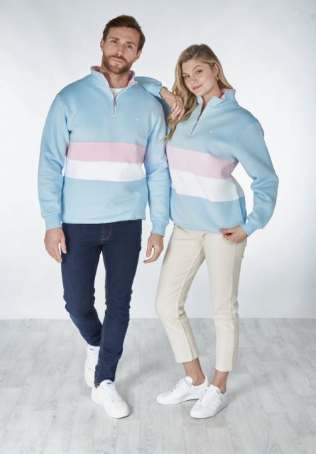 Whale Of A Time Whale Of A Time Unisex Suffolk Quarter Zip Sweatshirt Blue/Pink