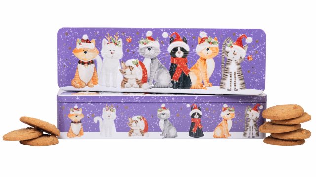Farmhouse Stem Ginger Biscuits Christmas Cat Tin 225g