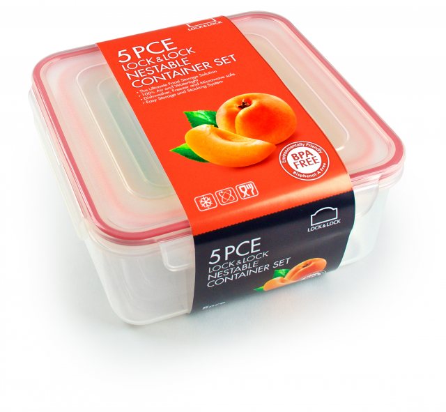 Lock N Lock Nestable Square Food Container Set 5 Piece