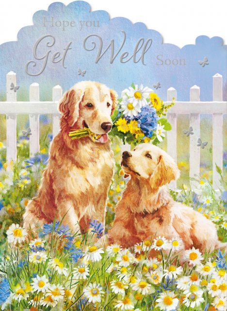 Dogs With Flowers Get Well Soon Card