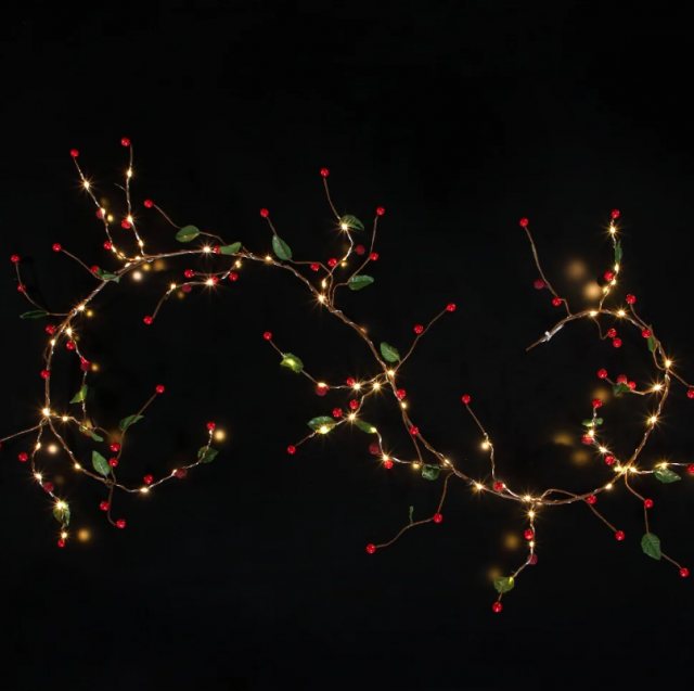 Red Berry Branch Garland Warm White 1.8m 72 LEDs