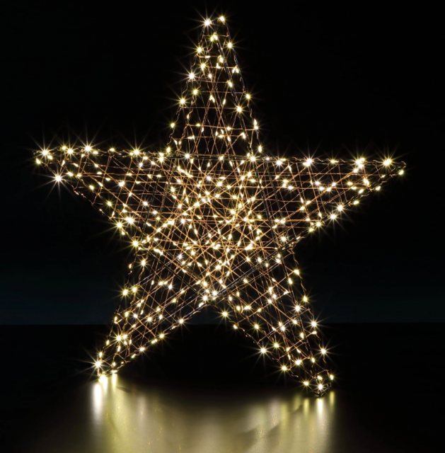 Light Up 3D Black Star Warm White 35cm 160 LEDs