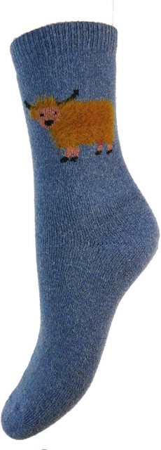 GEMJAR Gemjar Fluffy Wool Highland Cow Sock Dark Blue