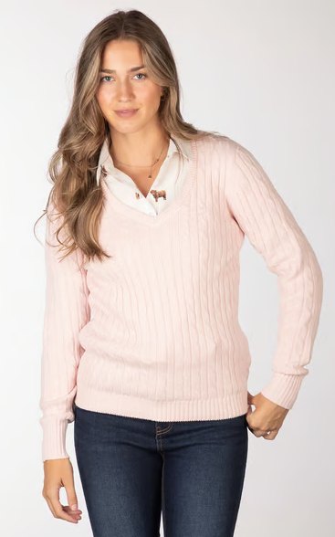 Rydale Rydale Emma Cable Knit V Neck Jumper Soft Pink