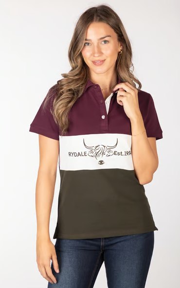 Rydale Rydale Byland Cow Polo Shirt Berry/White/Olive