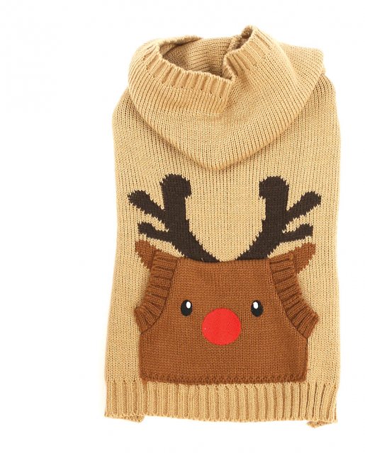 HAPPYPET Happy Pet Reindeer Hooded Dog Sweater