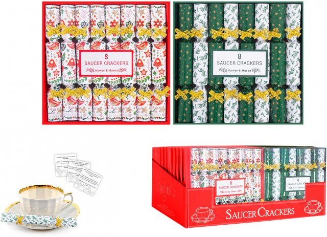 Christmas Saucer Cracker 8 Pack Scandi Green Assorted