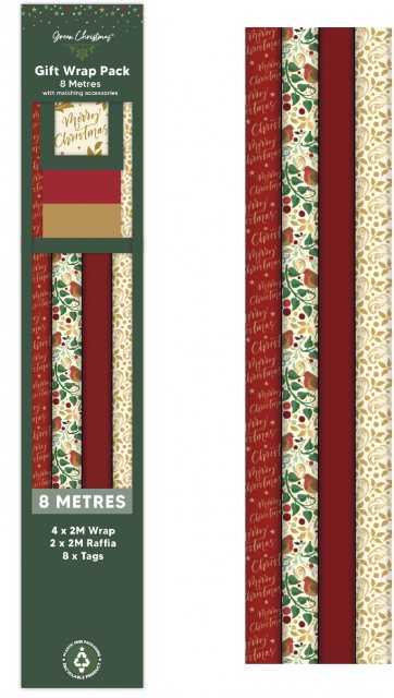 Christmas Gift Wrap 8m & Tags Robin