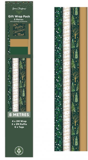 Christmas Gift Wrap 8m & Tags Mistletoe