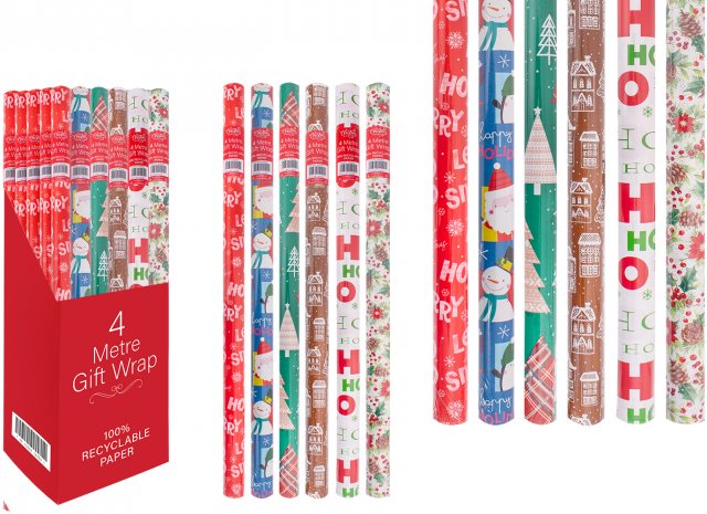 Christmas Gift Wrap 4m Assorted