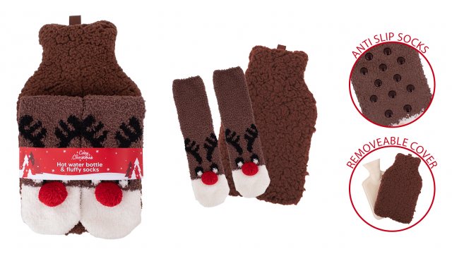Hot Water Bottle & Socks Set Reindeer