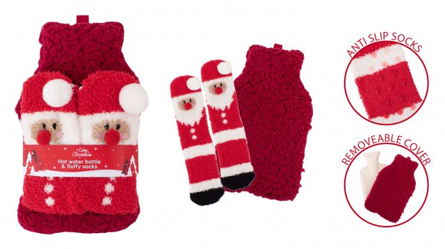 Hot Water Bottle & Socks Set Santa