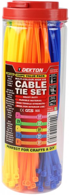 Dekton Hi Vis Cable Tie Set 3.6mm 250 Piece