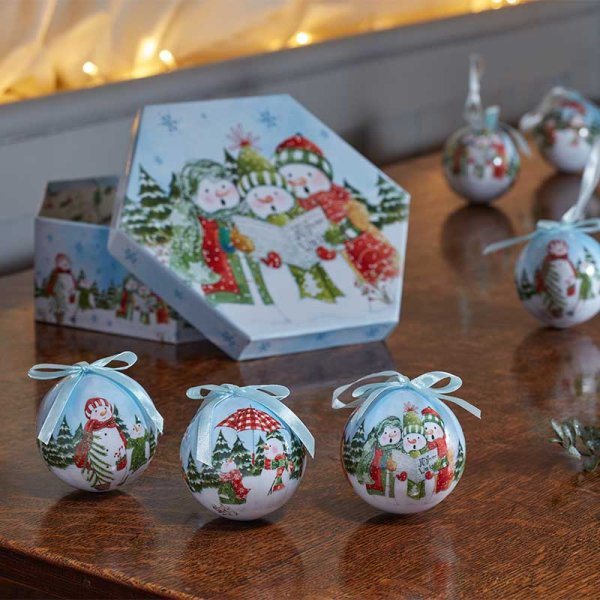 Three Kings Singing Snowmen Vintage Bauble 7 Pack