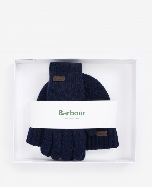 Barbour Barbour Carlton Beanie & Gloves Gift Set Navy