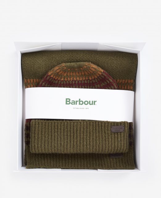 Barbour Barbour Branton Beanie & Scarf Gift Set Green