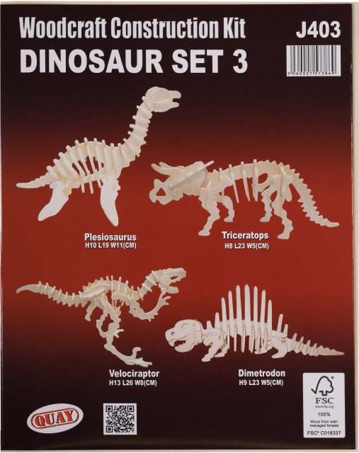 Quay Dinosaur Set 3 Wooden Craft Kit Assorted