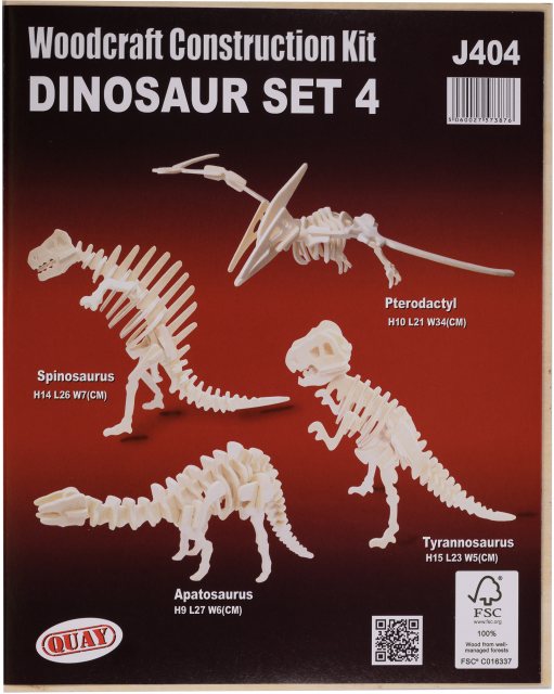 Quay Dinosaur Set 4 Wooden Craft Kit Assorted
