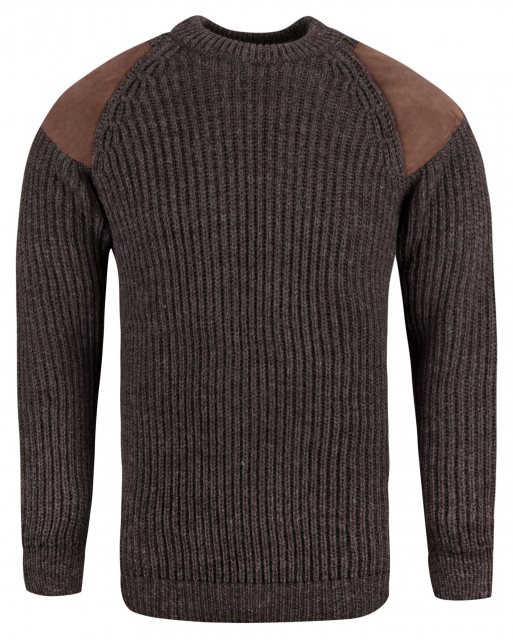 J M Cooper J M Cooper Suede Patch Crew Neck Sweater Dark Grey Natural