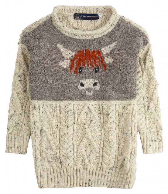 J M Cooper J M Cooper Kid's Highland Cow Jumper Aran Nepp