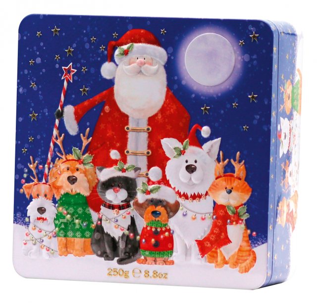 Farmhouse Cranberry & White Chocolate Biscuits Santa Cat & Dog Tin 250g