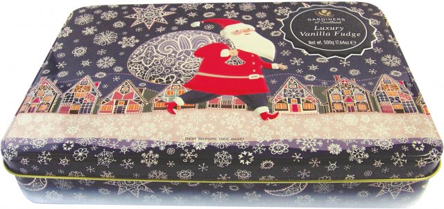Luxury Vanilla Fudge Christmas Santa Snow Tin 400g