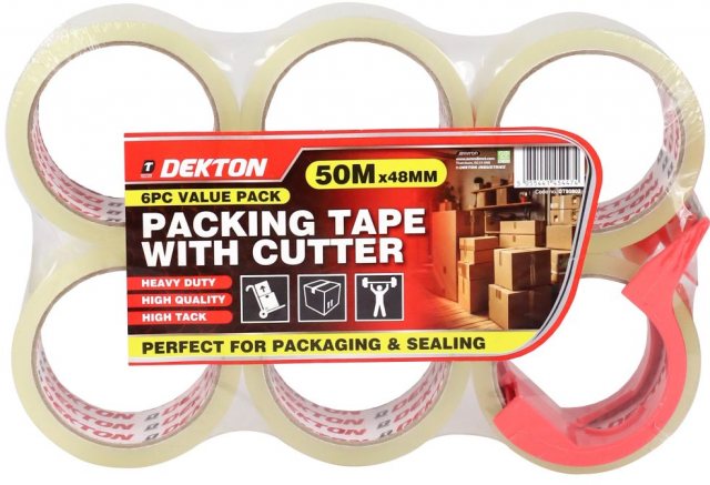 Dekton Packing Tape With Cutter 50m x 48mm 6 Pack